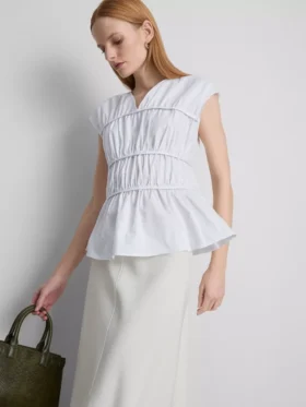 The Edit poplin redős V-nyakú felső