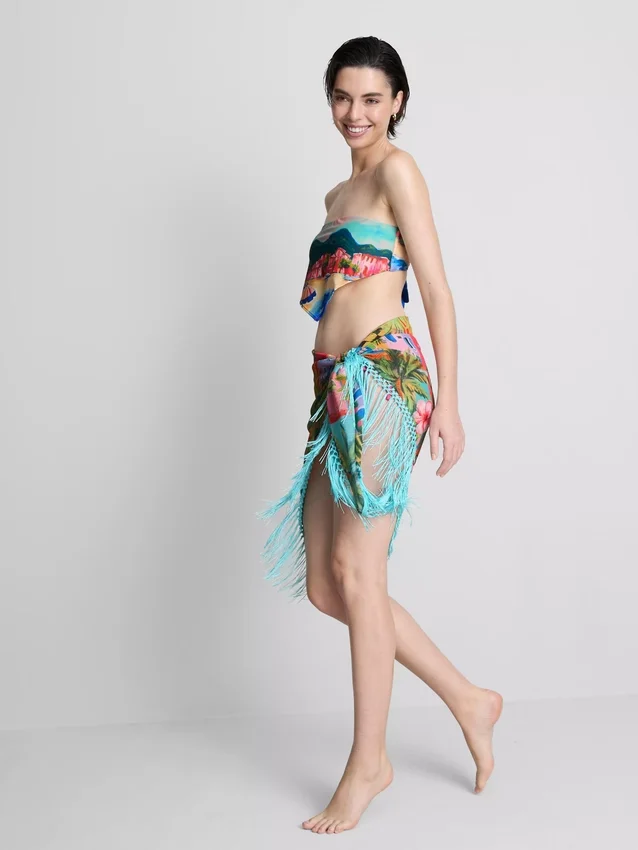 Trópusi mintás rojtos sarong