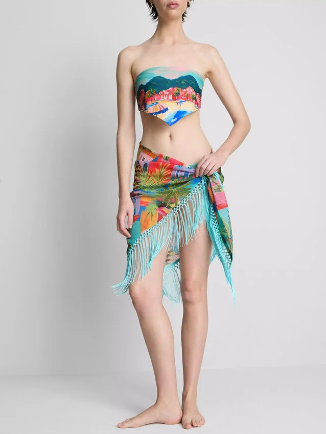 Trópusi mintás rojtos sarong