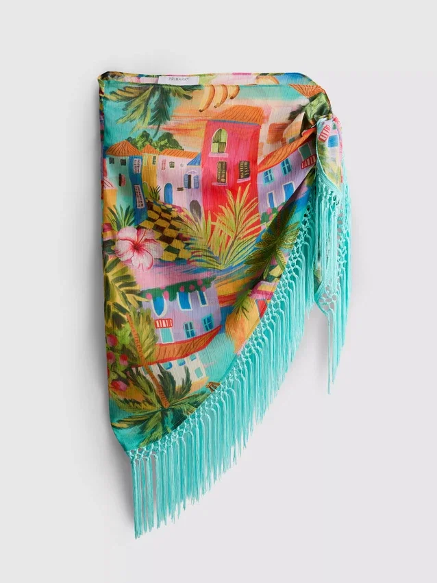 Trópusi mintás rojtos sarong
