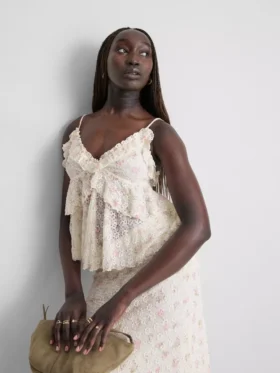 V-nyakú, fodros top